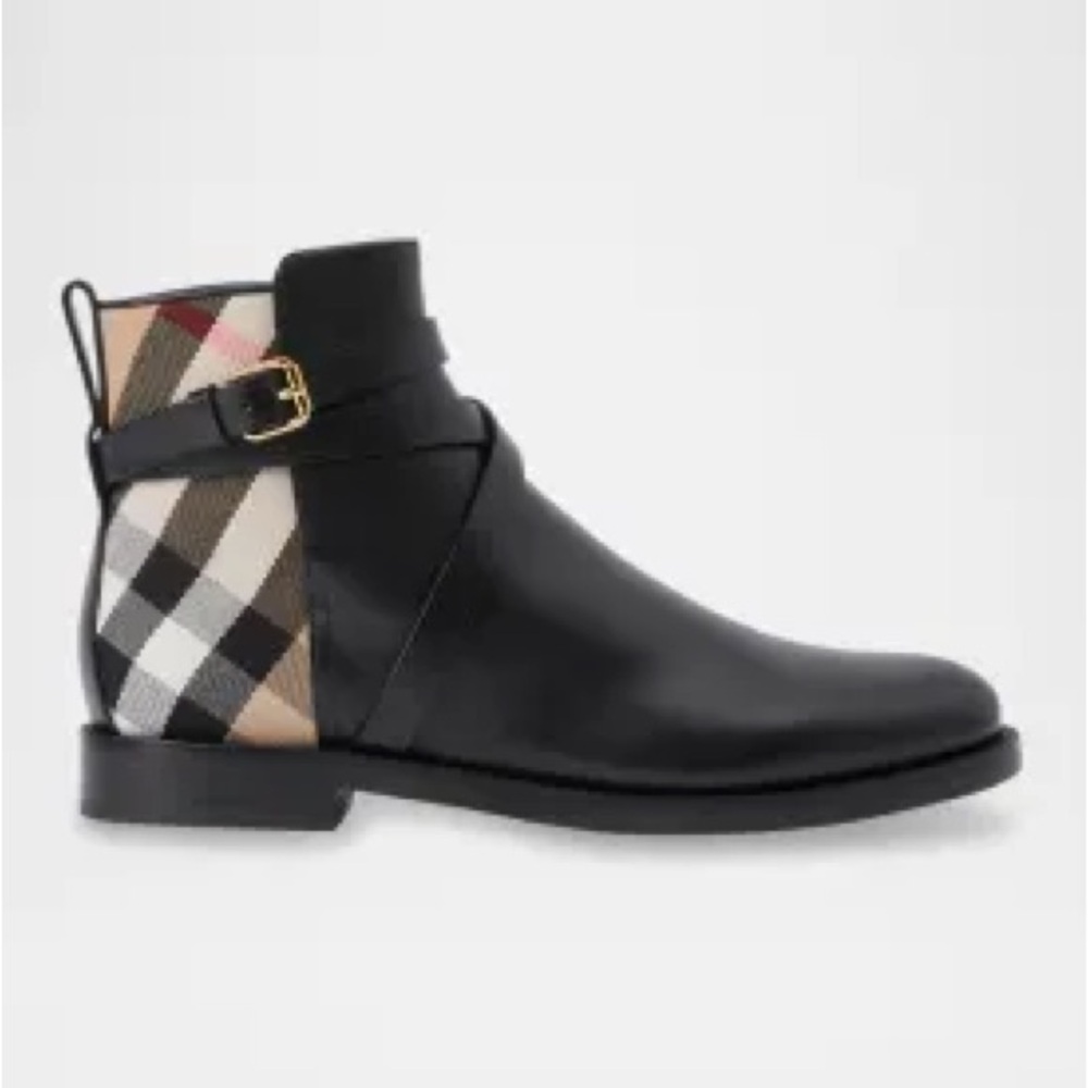 Burberry Pryle Equestrian Check Ankle Booties Black 37.5